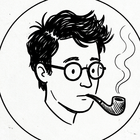 Illustrated designer with glasses and a pipe